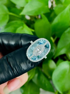 Aqua Sovereign - Anello a due livelli con diamanti e acquamarine incastonati in oro 18 carati