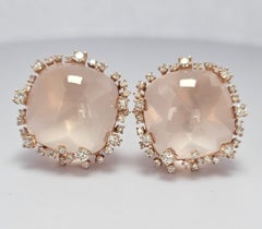 Blush Aura - Fine Rose Quatrz set with Brilliant Diamonds 18K Designer Earring