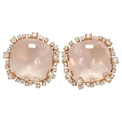 Blush Aura - Fine Rose Quatrz set with Brilliant Diamonds 18K Designer Earring