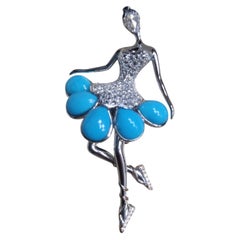 HELENA - Sleeping Beauty Turquoise set with Rosecut Diamonds in 18K Brooch