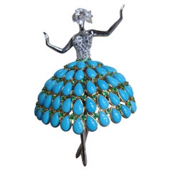 SOPHIA - Ballerina Brooch cum Pendent made of Diamonds, Emeralds, Turquoise 18K