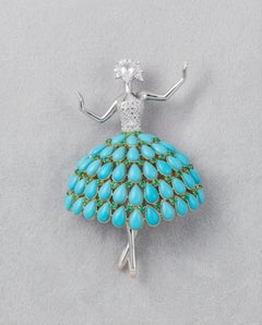 SOPHIA - Ballerina Brooch cum Pendent made of Diamonds, Emeralds, Turquoise 18K