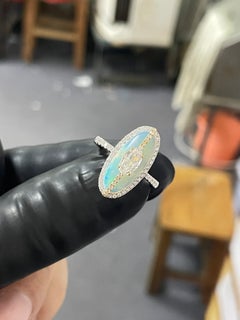Opal Horizon - Step Cut Diamond set over an Australian Opal in Handmade Ring