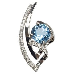 Artisan 18K Gold Aquamarine Diamond Pendant Necklace, Hong Kong, New