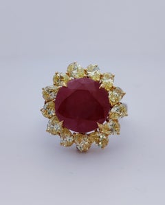 Ruby Horizon - Natural Old Mine Ruby set with Yellow Diamonds in 18K Ring