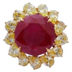 Ruby Horizon - Natural Old Mine Ruby set with Yellow Diamonds in 18K Ring