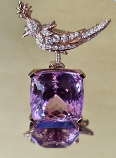 Bird on the Stone - Natural Kunzite set as Brooch with Bird on top (inspired)