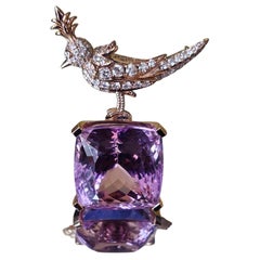 Bird on the Stone - Natural Kunzite set as Brooch with Bird on top (inspired)
