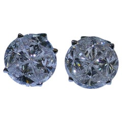 Round Illusion - Illusion Cut Diamonds set in stud Earrings in 18K 4Cts Face