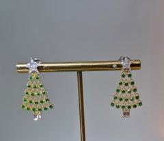 Green Christmas - Fine Emeralds set with Star Dia set as Christmas Tree Earrings