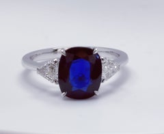 Burma Blue Majesty - Burmese Sapphire set in gorgeous 3 Stone handmade Ring 18K