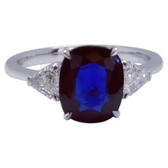 Burma Blue Majesty - Burmese Sapphire set in gorgeous 3 Stone handmade Ring 18K