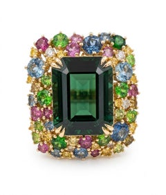 Celestial Garden - Fine Afgan Tourmaline set in Designer Cocktail Handmade Ring
