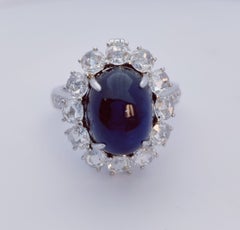 Sapphire Moon - Oval Cabouchon Sapphire Ring set with Rosecut Diamonds in 18K