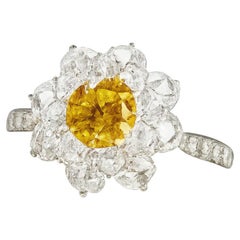 Solar Ember - Fancy Color Diamond set with Rosecut Diamonds in Flower motiff 18K