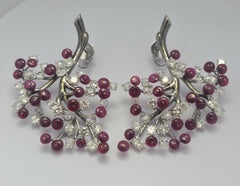 CHERRY BLOSSOM - Ruby Beads set with Diamonds in Cherry Blossom motiff Earrings