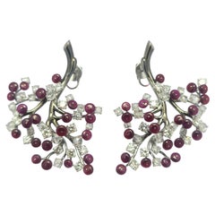 CHERRY BLOSSOM - Ruby Beads set with Diamonds in Cherry Blossom motiff Earrings