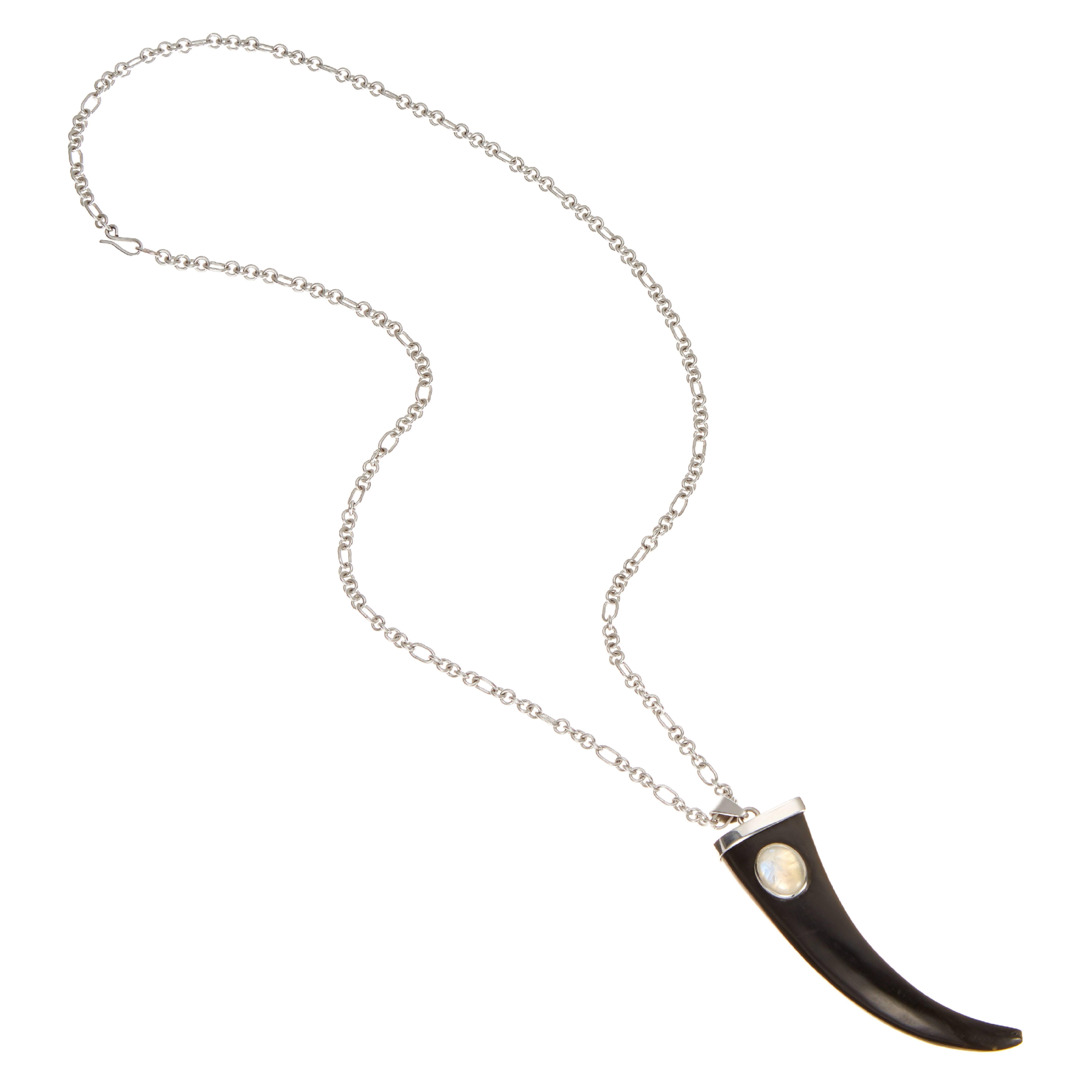 Fouche Horn Moonstone Silver Pendant  For Sale