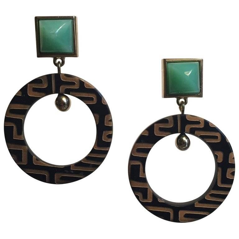 Fouché Art Deco Chrysoprase Horn Dangle Earrings For Sale