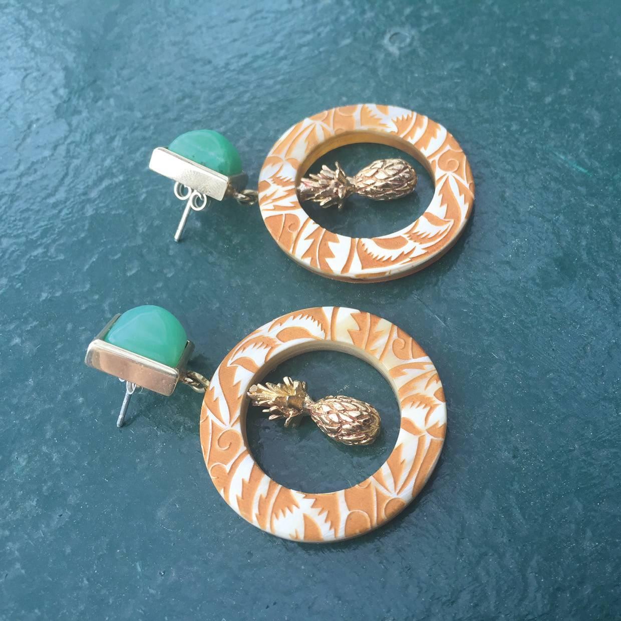 Fouche Chrysoprase Sugarloaf Pineapple Hoop Earrings In New Condition In London, GB