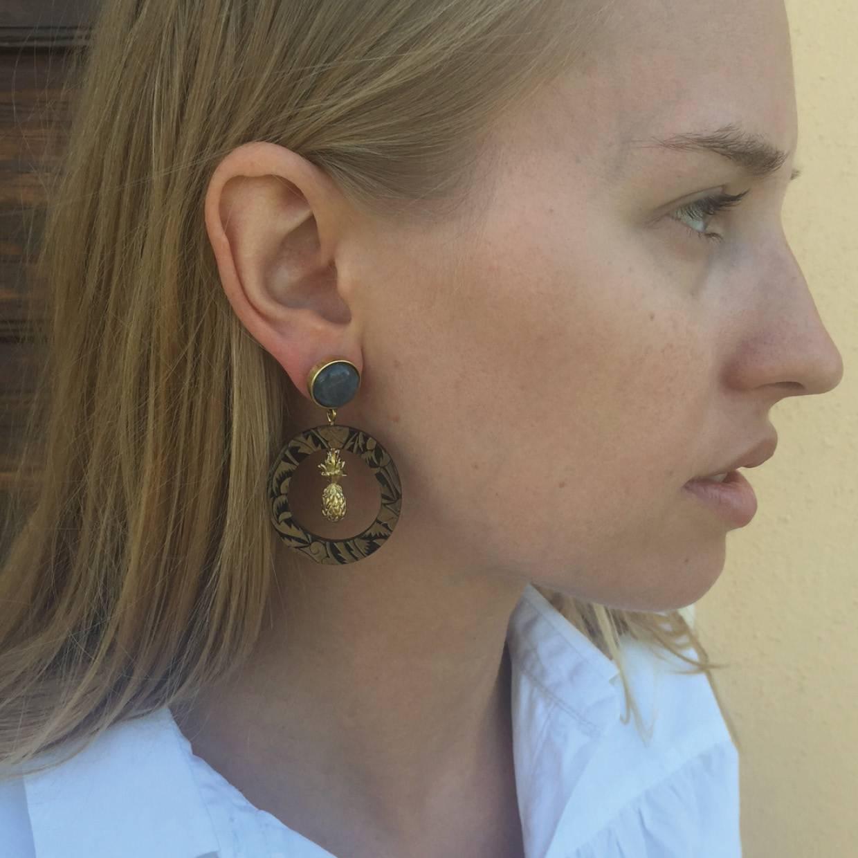Contemporary Fouché Pineapple Labradorite Horn Earrings
