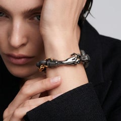 Sterling Silver Snake and Hand Bracelet with Sapphires, Emerald and Garnets