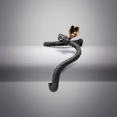 Red Sapphire Snake Ring in Sterling Silver, Ruthenium and Gilding