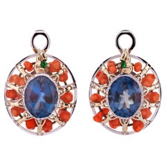 The Lake 14K Gold Coral, Demantoid Garnet and London Blue Topaz Earrings