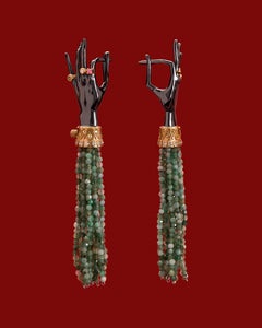 Emerald Tassel Earrings with Sapphires, Diamonds and Detachable Tassels