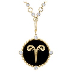 Heavenly Vices 14K Gold Aries Zodiac Pendant with Diamonds & Onyx