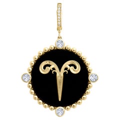Heavenly Vices 14K Gold Aries Zodiac Pendant with Diamonds & Onyx