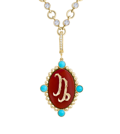 Heavenly Vices 14K Gold Capricorn Zodiac Pendant with Turquoise & Carnelian