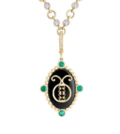 Heavenly Vices 14K Gold Taurus Zodiac Pendant with Emeralds & Onyx