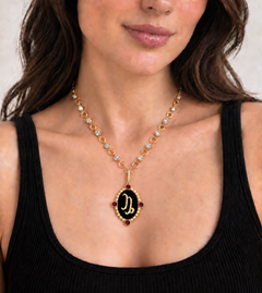 Heavenly Vices 14K Gold Capricorn Zodiac Pendant with Rhodolite Garnet & Onyx