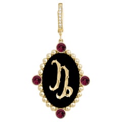 Heavenly Vices 14K Gold Capricorn Zodiac Pendant with Rhodolite Garnet & Onyx