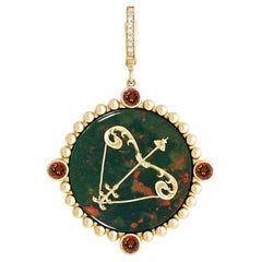 14k Yellow Gold Sagittarius Zodiac Pendant with Madeira Citrine and Bloodstone