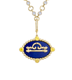 Heavenly Vices 14K Gold Libra Zodiac Pendant with Yellow Sapphire & Lapis Lazuli