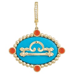 14k Yellow Gold Libra Zodiac Pendant with Opal and Lapis, Celestial Stories