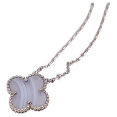 Van Cleef Vintage Alhambra Necklace Chalcedony White Gold 2016