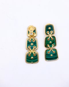 Cross-Stitch 18k Gold and Malachite Earrings by David Webb