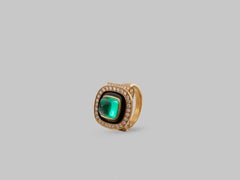 Nocturne Ring with Sugar Loaf Colombian Emerald, Diamonds and Enamel