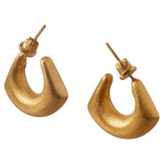Alaca Crescent Shape 24K Pure Gold Earrings