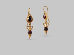 Knidos 24 Karat Pure Gold Garnet Amphora Earrings