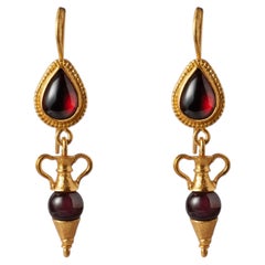 Knidos 24 Karat Pure Gold Garnet Amphora Earrings