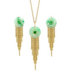 Ana De Costa Jade Tsavorite 18K Yellow Gold Art Deco Style Drop Pendant