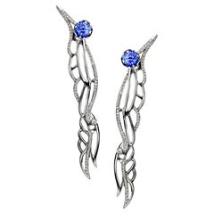 Ana De Costa 18K White Gold Tanzanite White Diamond Wing Drop Earrings