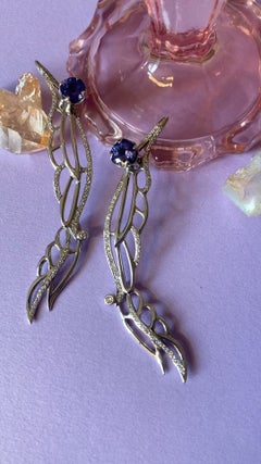 Ana De Costa 18K White Gold Tanzanite White Diamond Wing Drop Earrings