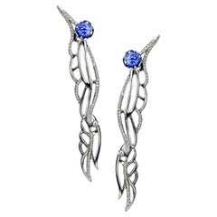 Ana De Costa 18K White Gold Tanzanite White Diamond Wing Drop Earrings