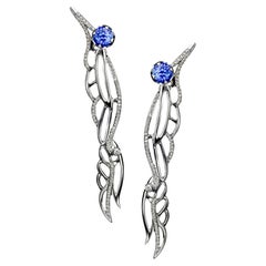Ana De Costa 18K White Gold Tanzanite White Diamond Wing Drop Earrings