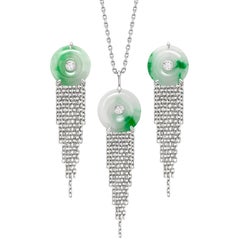 Ana De Costa 18k White Gold Jade White Diamond Deco Style Drop Pendant